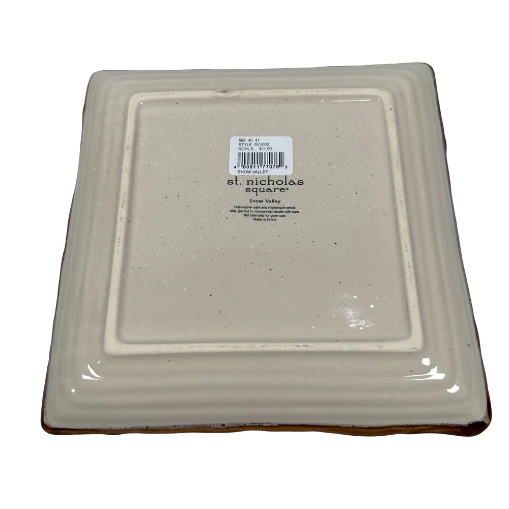 St Nicholas Square Snow Valley Salad Plates Cardinal Reindeer Pine Tree Lot 8‎